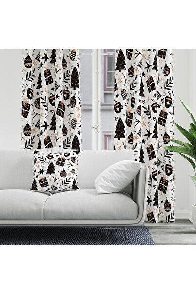 EVSEHOMES Kahve Yılbaşı Desen Tek Kanat Fon Perde