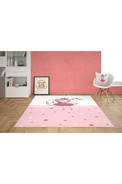 EVSEHOMES Pembe Şeritli Ayda Kız Kalın Taban Halı - Ehk5019