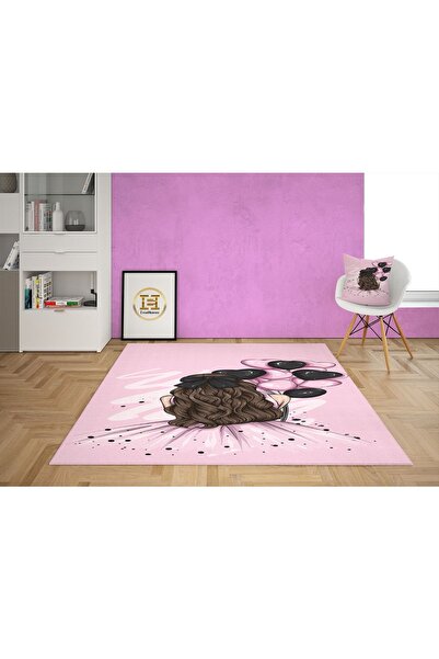 EVSEHOMES Pembe Balonlu Kız Kalın Taban Halı