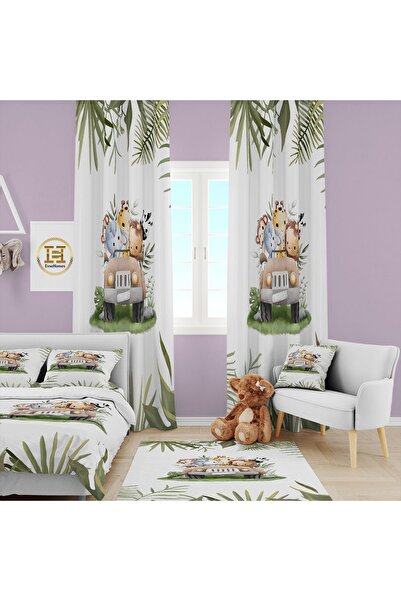 EVSEHOMES САФАРІ АВТОМОБІЛЬ ТВАРИ ДИТЯЧА КІМНАТА КОМПЛЕКТ (ФОНОВА ШТОРКА - ПО...