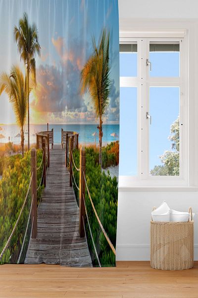 EVSEHOMES Coast Landscape Digital Printing Single Wing Fon Curtain