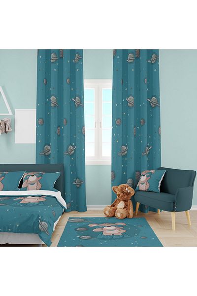EVSEHOMES PLANET PRINTING SINGLE WING FON CURTAIN