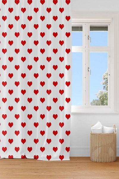 EVSEHOMES RED HEARTS DIGITAL PRINTING SINGLE WING FON CURTAIN