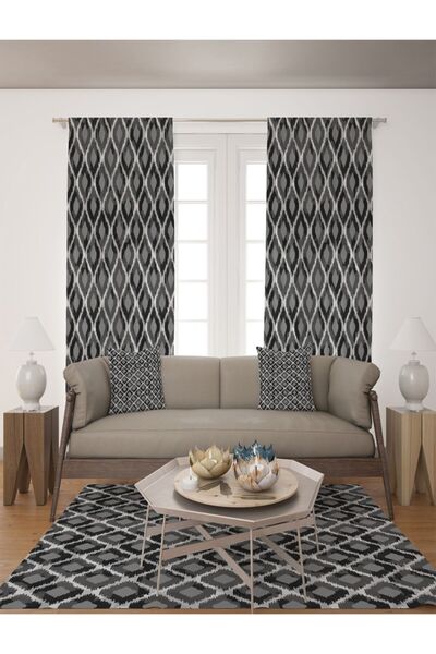 EVSEHOMES Evsehome Gri Baklavalı Salon Fon Perde(kırlent Hediyeli)
