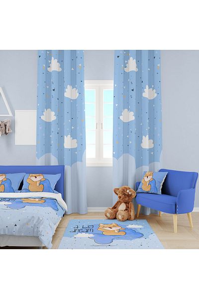 EVSEHOMES Cute Dog Children's Room Suit (Phone Curtain - Beddeck and Pillow - Case)