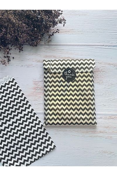 eylülün etiket fabrikası White Envelope Package with Black Zigzag Stripes - Gift Package - 11x20 cm. 10 units