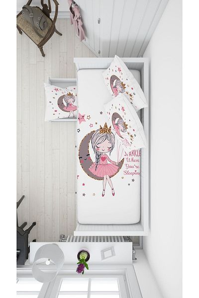 EVSEHOMES White Ayda Girl's Room Set (fon Curtain - Carpet - Bedspread and Pillowcase)