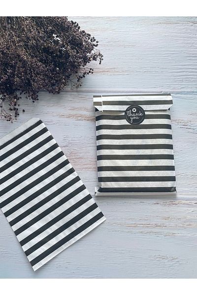 eylülün etiket fabrikası White Envelope Package - Black Plain Striped, 18x30 Cm.Gift Set - 10 Pieces