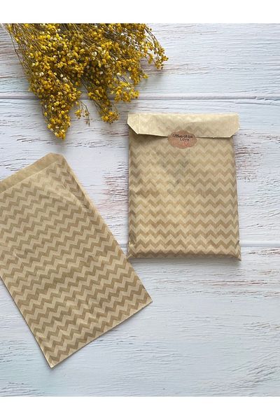 eylülün etiket fabrikası Gold Zigzag Striped Kraft Envelope Package - Gift Package - 11x20 cm. 10 units