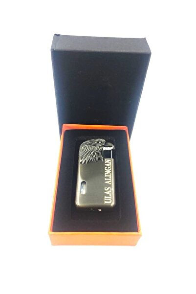 NRDLİFE Hediyelik Kişiye Özel Isim Baskılı Kartal Figürlü Çift Alevli Lüx Çakmak Füme