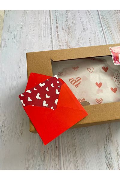eylülün etiket fabrikası Valentine's Day Note / Thank You / Envelope Card 6,7-8,2 cmClaret Red Background with White Hearts - 30 Pieces