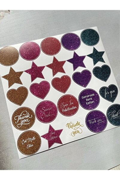 eylülün etiket fabrikası Simli Görünümlü Set Opak Sticker - (2 SET / 50 ADET ...