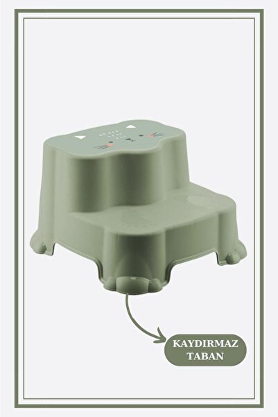 Flosoft Kaydırmaz Çocuk Taburesi Çift Basamaklı Çocuk Banyo Lavabo Basamak Merdiven Yükseltici