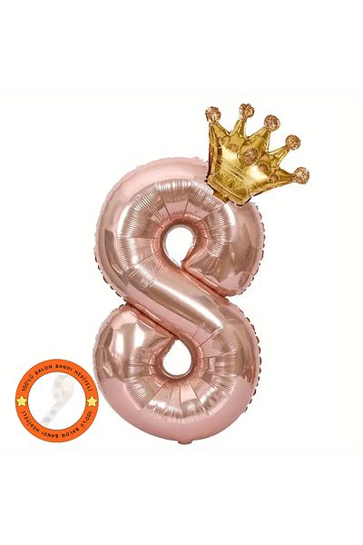 Konsept Sepeti Σετ γενεθλίων 8 ετών Rose Gold - King Crown με μπαλόνι και δώρο κεφαλόδεσμο