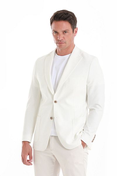 Hatemoğlu Ecru Slim Fit Casual Mono Collar Jacket