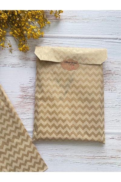 eylülün etiket fabrikası Gold Zigzag Striped Kraft Envelope Package - Gift Package - 11x20 cm. 40 Pieces