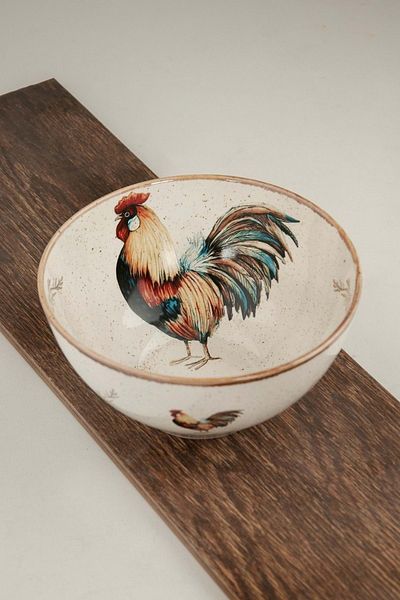 Bursa Porselen Dekor Porcelain Retro Rooster Salad Bowl