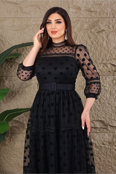 Matik Abiyem فستان بتصميم منقط مع حزام من التول