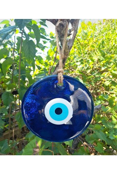 KARDEŞLER BONCUK HEDİYELİK EŞYA 13 cm Perforated Glass Evil Eye - Tree Decoration Decorative, 5m Jute Rope.