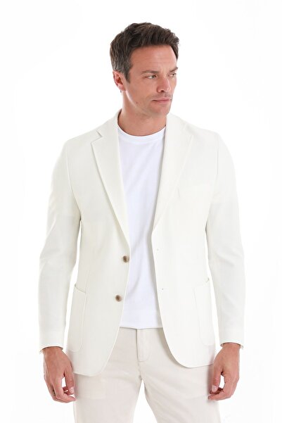 Hatemoğlu Ekru Slim Fit Düz Mono Yaka Casual Ceket