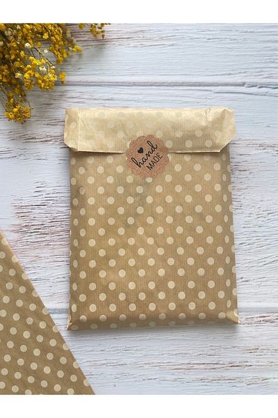 eylülün etiket fabrikası White Polka Dot Kraft Envelope Package - Gift Package - 18x30 cm. 20 pieces