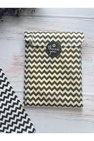 eylülün etiket fabrikası White Envelope Package with Black Zigzag Stripes - Gift Package - 18x30 cm. 40 Pieces