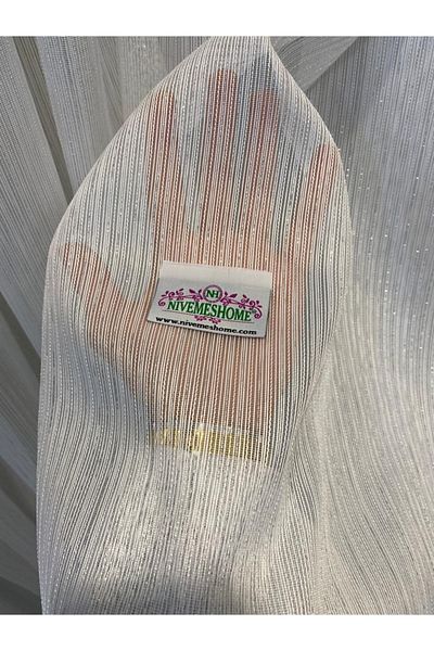 NİVEMESHOME Silver Striped 1/3 Tight Pleated Tulle Curtain