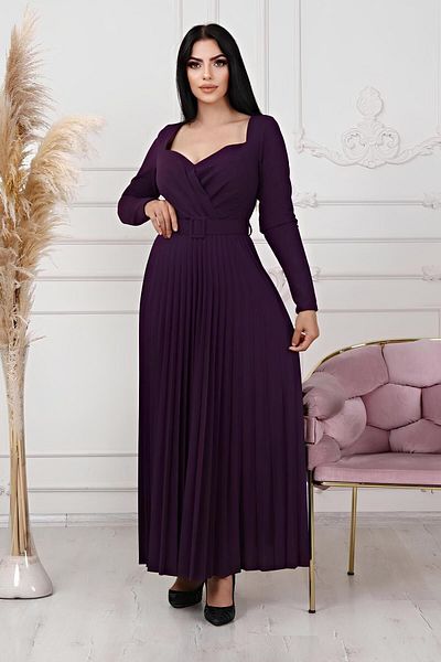 Matik Abiyem Scuba Crepe Design Low-cut Belted Skirt Pleated Long Evening Dress