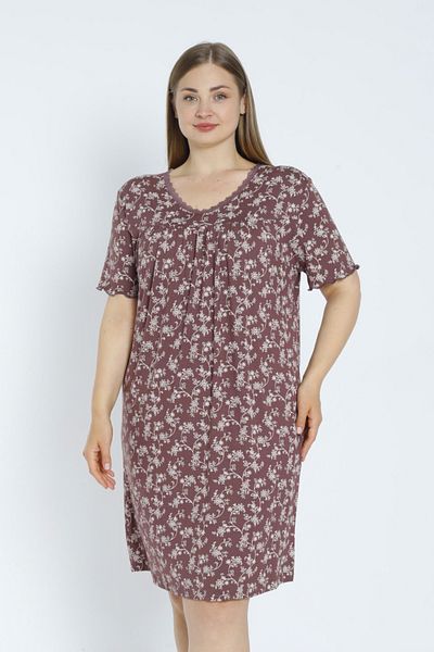 Lagertha by İntensive Plus Size Patterned Lace Stretchy Viscose Short Sleeve Nightgown
