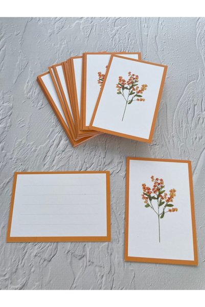 eylülün etiket fabrikası Orange Floral Note - Thank You Card / Double Sided 6.5-9.5 Cm- 30 Pieces