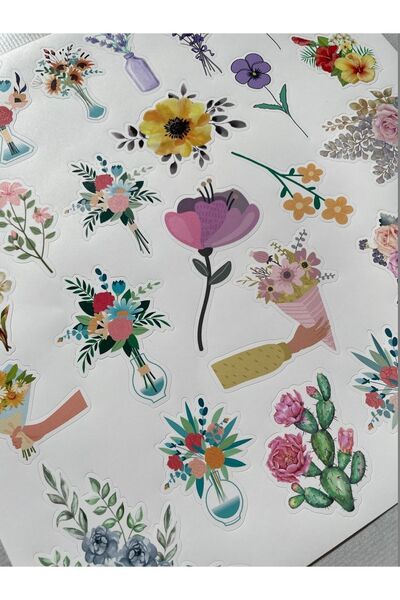 eylülün etiket fabrikası Çiçek Temalı Opak Sticker Set - (2 SET / 50 ADET STİ...