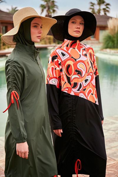 Marina Parachute Fabric Khaki Full Closed Hijab Swimsuit M2432