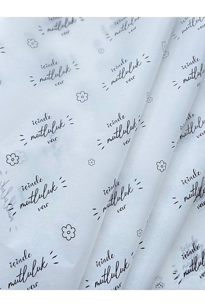 eylülün etiket fabrikası There's Happiness Inside / White Twill Paper with Black Pattern / Wrapping Paper - 50 Pieces / 50x70 cm.