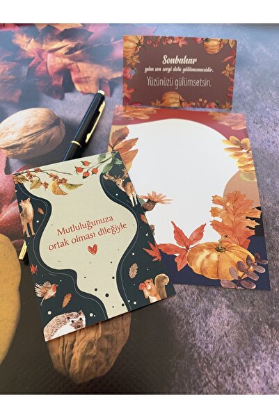 eylülün etiket fabrikası Card de notițe mixte cu tematică de toamnă cu 3 modele - Card de mulțumire Total 30 de bucăți