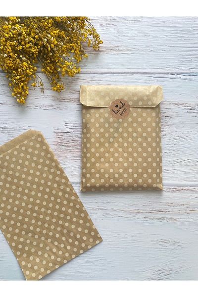 eylülün etiket fabrikası White Polka Dot Kraft Envelope Package - Gift Package - 11x20 cm. 40 Pieces