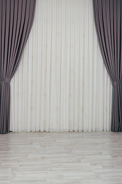 ÇnrGlobal Ütü Istemez Keten Çizgili Petek Üstü Desen Salon Mutfak Balkon Perd...