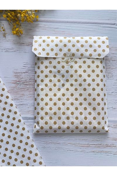 eylülün etiket fabrikası Gold Polka Dot White Envelope Package - Gift Package - 18x30 cm. 20 pieces