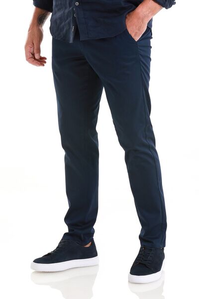 Hatemoğlu Navy Blue Regular Fit - Straight Side Pocket Cotton Jogger Canvas Trousers