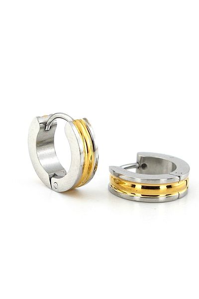 Solfera Men's Earrings - Yellow Spike Silver Color, 13mm Diameter, Stainless Steel Hoop ER106