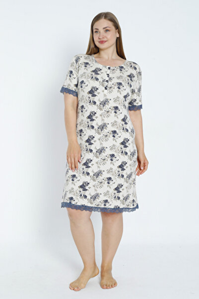 İntensive Plus Size Lace Viscose Nightgown - Short Sleeve and Stretchy