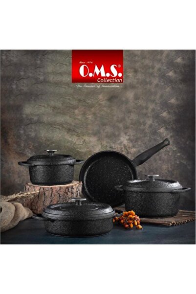 OMS PASLANMAZ Oms 3050 Quartz Prime Siyah 7 Parça Granit Yapışmaz Serisi Seti
