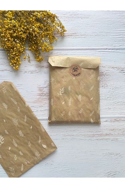 eylülün etiket fabrikası White Leaf Kraft Envelope Package - Gift Package - 11x20 cm. 20 pieces