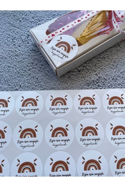 eylülün etiket fabrikası Bohemian Rainbow Crafted with Love for You 3 Cm. Opaque Sticker - 50 Pieces