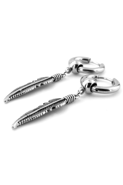 Solfera Unisex Men's Earrings - Native American, Feather Stainless, Surgical Steel Ring, Model ER113