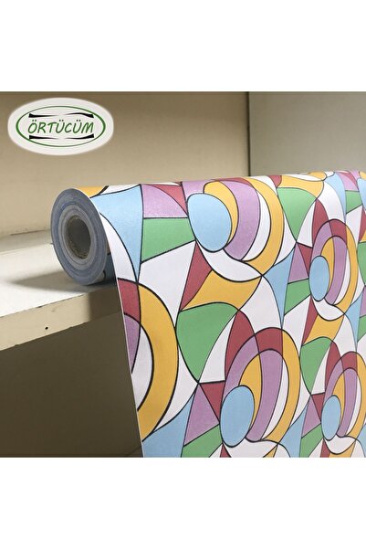 Örtücüm Renkli Vitray Desenli Kendinden Yapışkanlı Cam Folyo Filmi Balkon Kaplama Ofis Duşakabin 45 cm x 1 m
