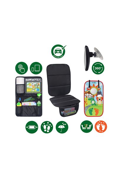 Been Rearview Mirror + Car Seat Protector + Tablet and Phone Organizer + Car Seat Toy Set