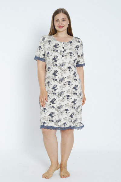 İntensive Plus Size Lace Viscose Nightgown - Short Sleeve and Stretchy