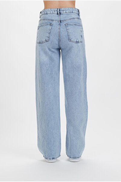 MAKRAS EXCLUSIVE Τζούλια 90s Μπλε Ψηλόμεσο Λύκρα Palazzo Τζιν - Χιόνισε Πλύση Φαρδύ Παντελόνι Τζιν