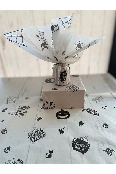 eylülün etiket fabrikası Halloween - Black Printed Plush Paper / Wrapping Paper - 100 Pieces