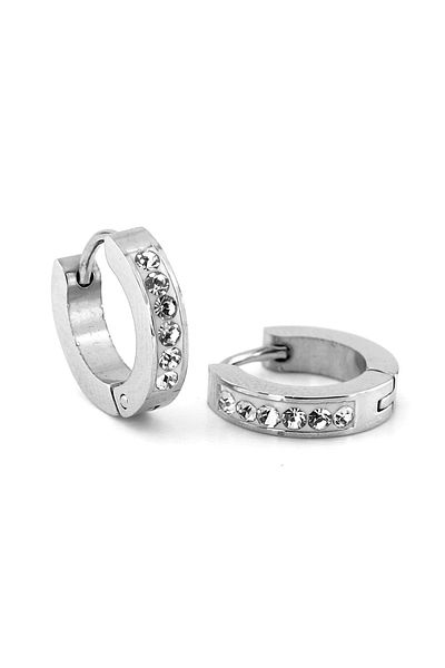 Solfera Unisex Men's Earrings - Shiny Zircon Stone, Silver Color, Steel Ring ER109
